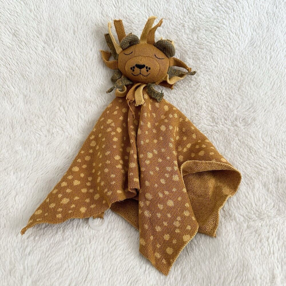 Smallstuff Knit Lion Lovey Brown Yellow Baby Soother 14” Plush Security Blanket